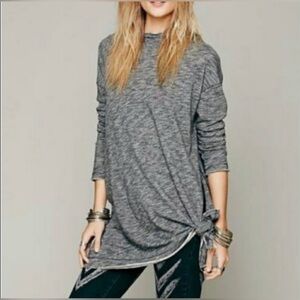 Free People FP Beach In A Hurry Hoodie Gray Medium Tunic Length Long Sleeves